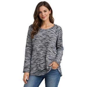 Old Navy Women's Charcoal and Light Gray Long Sleeve Top Size Large